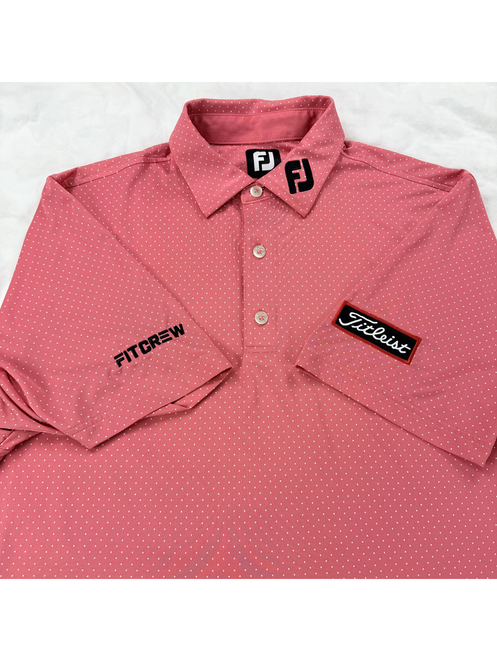 FootJoy Titleist FITCREW Mens M Pink White Dot Golf Polo FJ Performance Staff